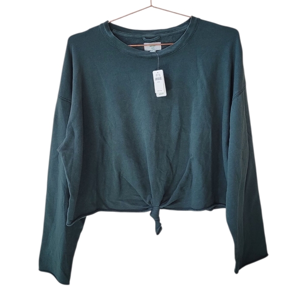 AERIE Sunset Terry Fleece Knot Front Sweatshirt in Sycamore Size XL - Picture 1 of 9